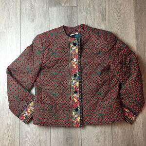 Vintage Vera Bradley Christmas Quilted Blazer Folk Art Size Medium